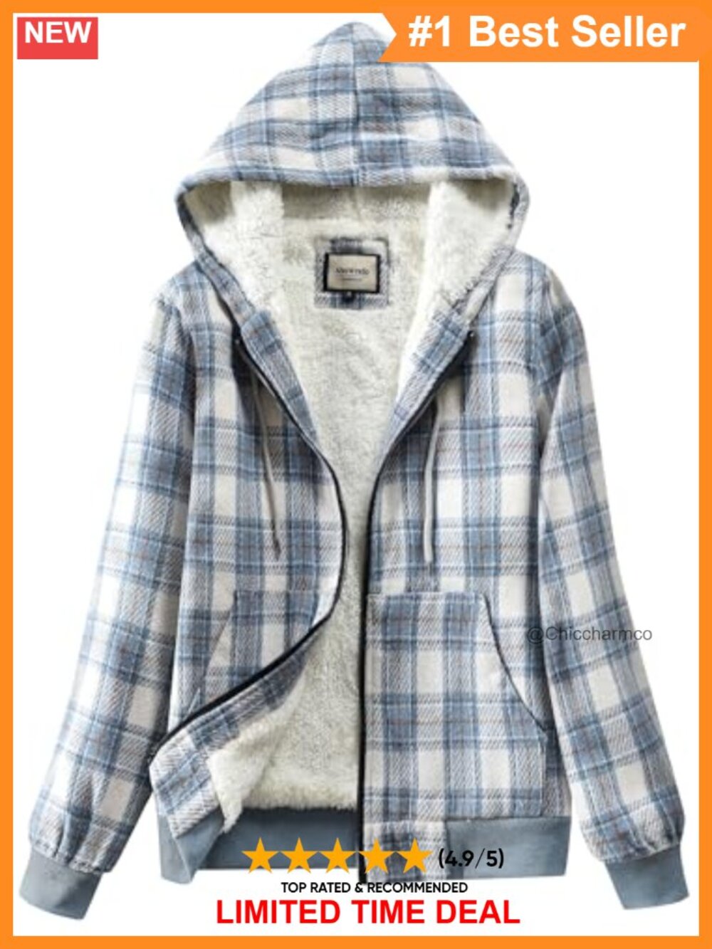 Sherpa Lined Plaid Zip Flannel Hoodie Jacket Casual